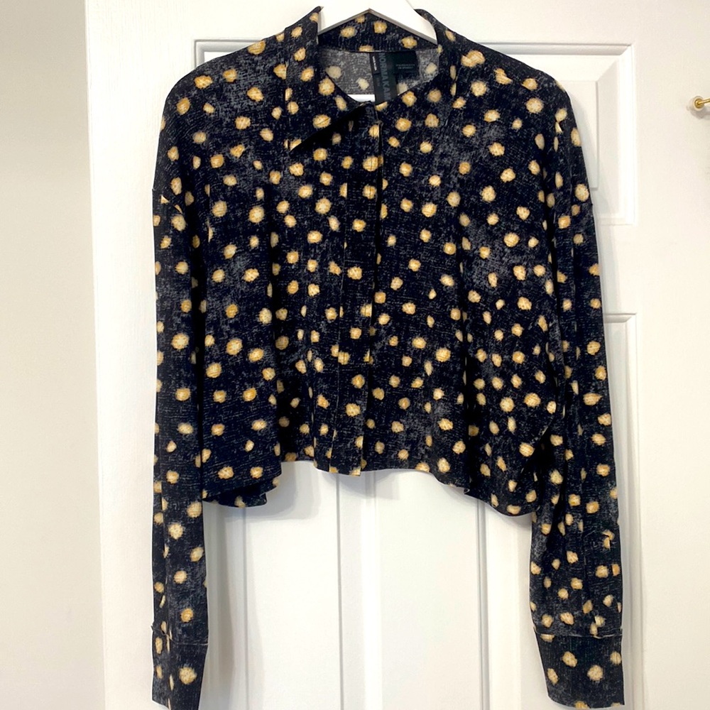 Norma Kamali cropped long sleeve polka dot shirt size xs/34